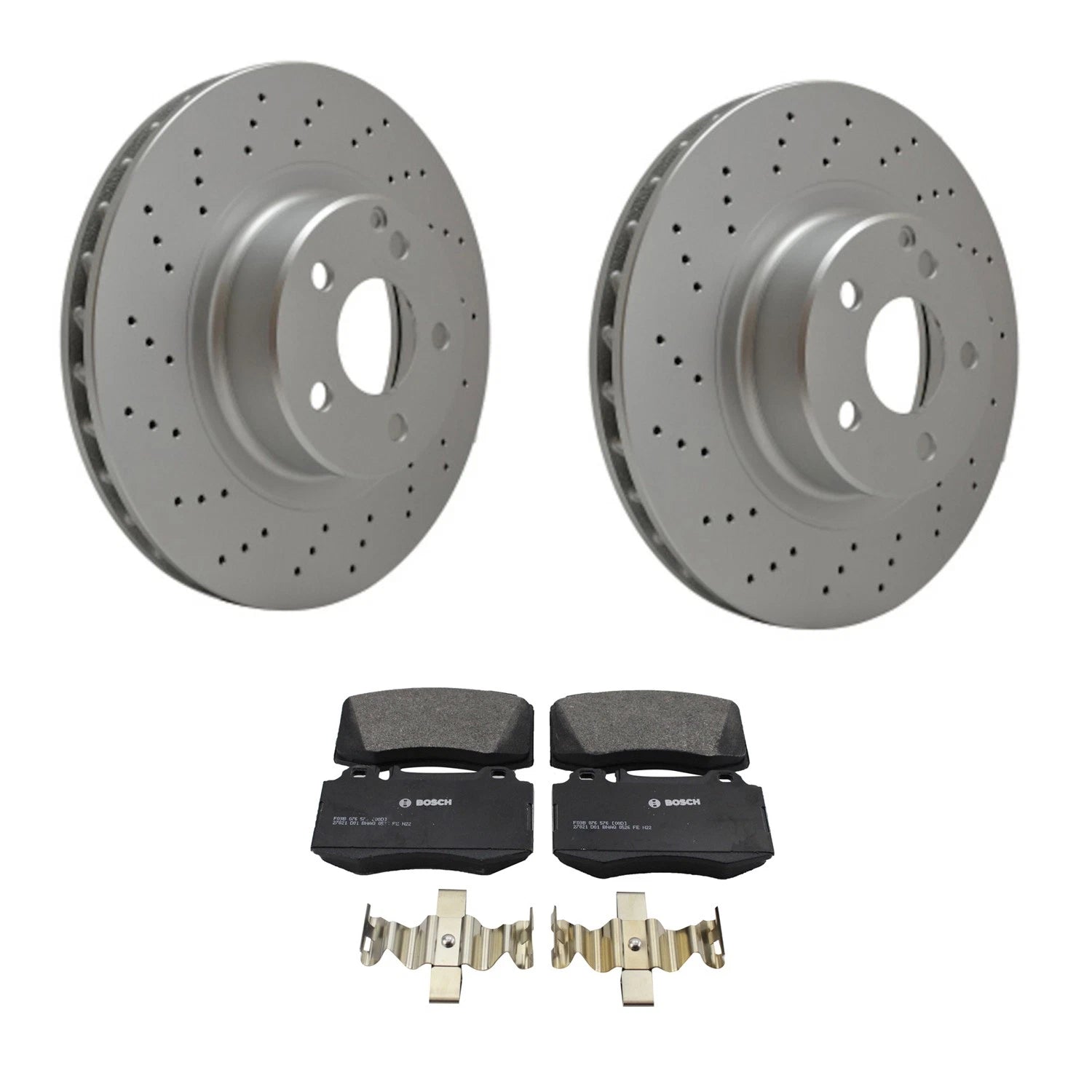Hella Front Rotor & Bosch Semi-Met Disc Brake Pad Kit for Mercedes C215 CL500 W220 S500
