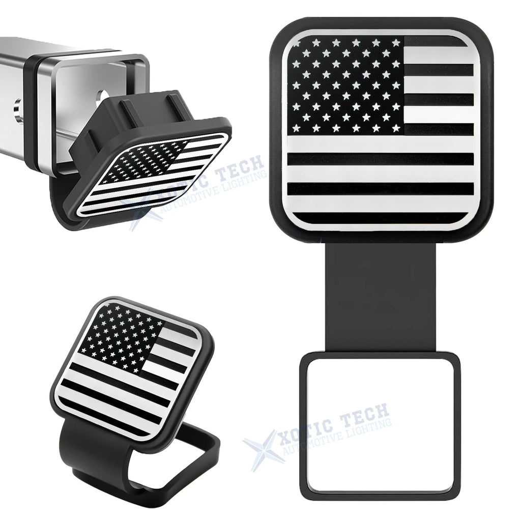 Universal 2" Silver Flag Tow Hitch Cover for 4-Way Flat Insert (2015–2025)