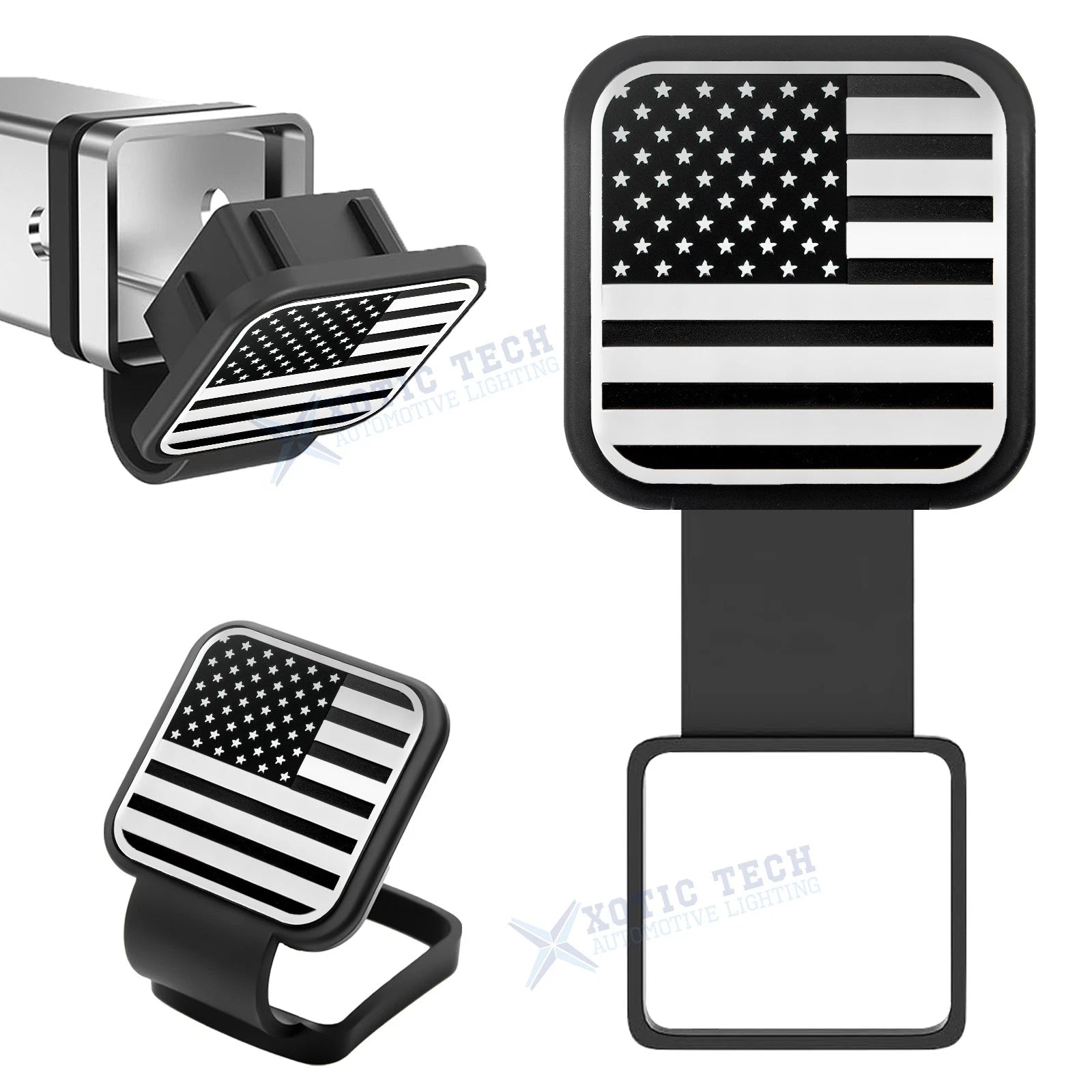 Universal 2" Silver Flag Tow Hitch Cover for 4-Way Flat Insert (2015–2025)