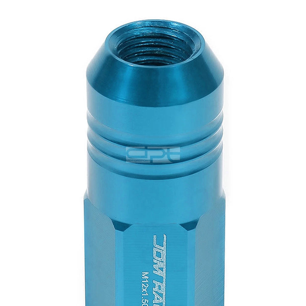 Set of 20 Closed End M12x1.5 50mm Tall Sky Blue Aluminum Lug Nuts + Adapter