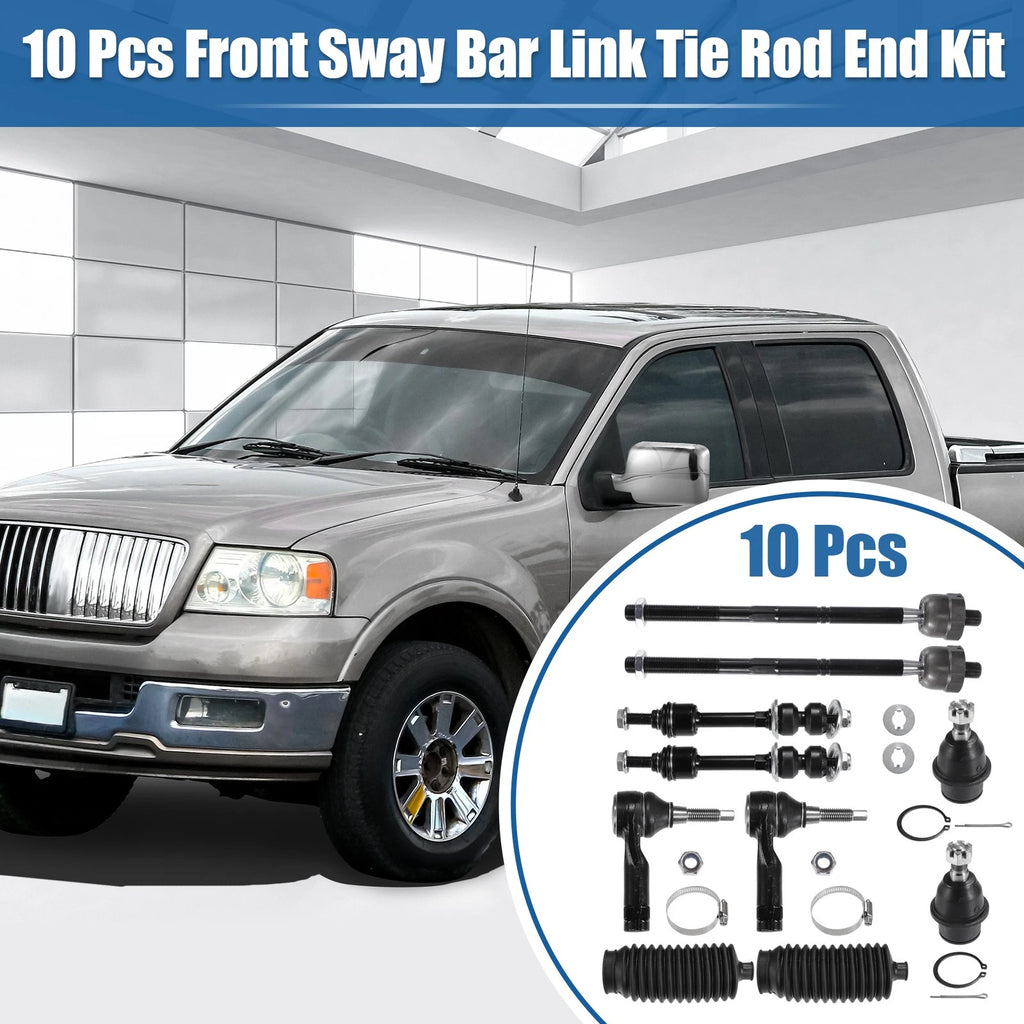10 Pcs Front Sway Bar Inner Outer Tie Rod Lower Ball Joint Kit for Ford F-150 