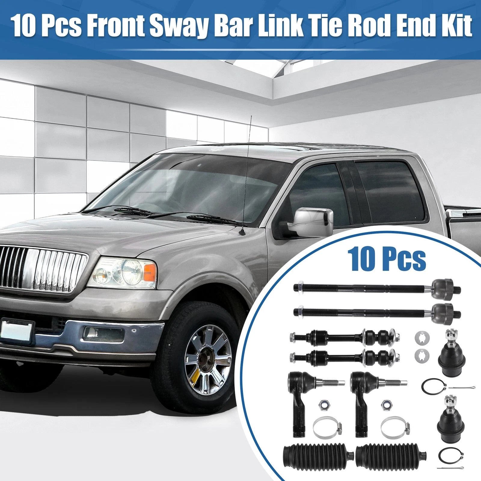 10 Pcs Front Sway Bar Inner Outer Tie Rod Lower Ball Joint Kit for Ford F-150 