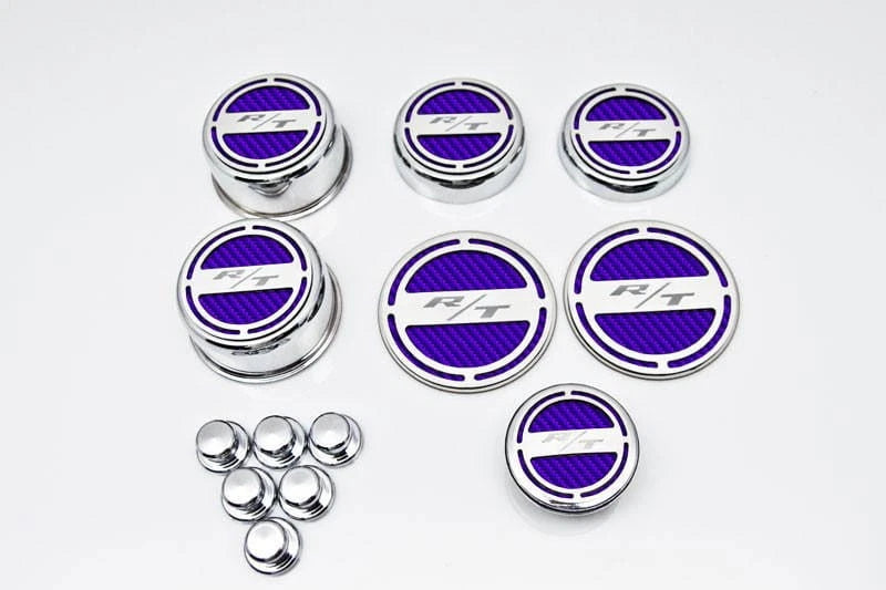 13pc R/T Fluid Cap Covers w/Purple Carbon Fiber Vinyl Inlay for 08-19 Challenger