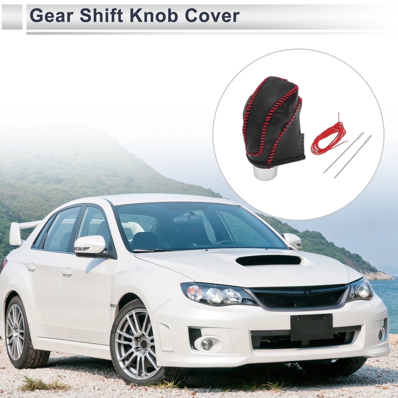 1 Pc Gear Shift Knob Cover for Subaru Impreza (2017–2023) Pebbled Black Red