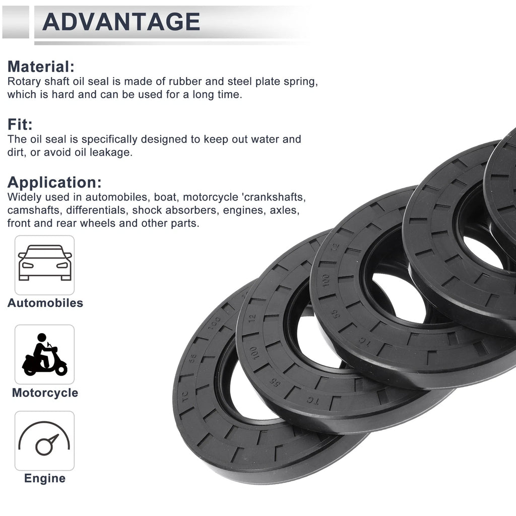 Set of 5 Oil Seal Rotary Shaft Seal for Various Models (55x100x12mm)