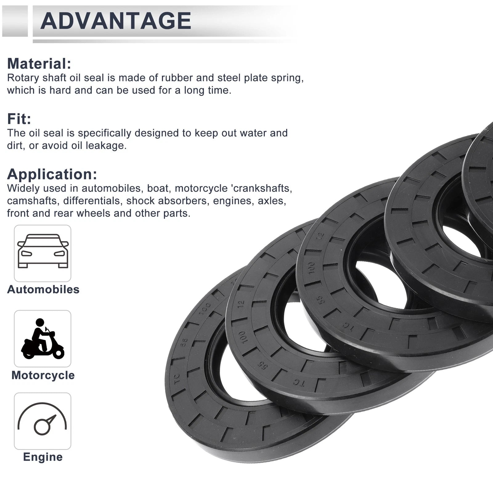 Set of 5 Oil Seal Rotary Shaft Seal for Various Models (55x100x12mm)