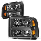 Headlight Lamps for Ford F-250 F-350 F-450 F-550 Super Duty (1999–2004) Black/Amber