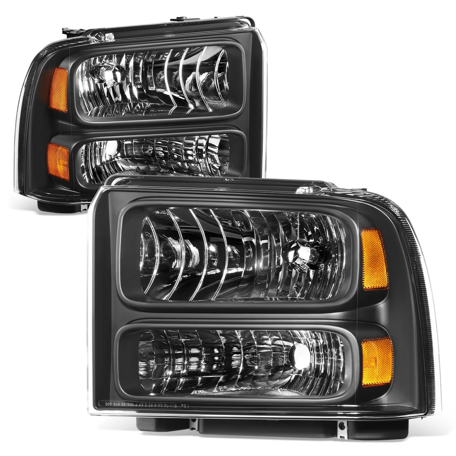 Headlight Lamps for Ford F-250 F-350 F-450 F-550 Super Duty (1999–2004) Black/Amber