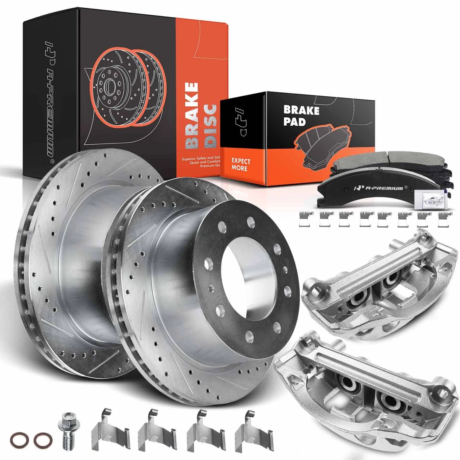 Set of 8 Rear Drilled Brake Rotors and Pads for Chevrolet Silverado GMC