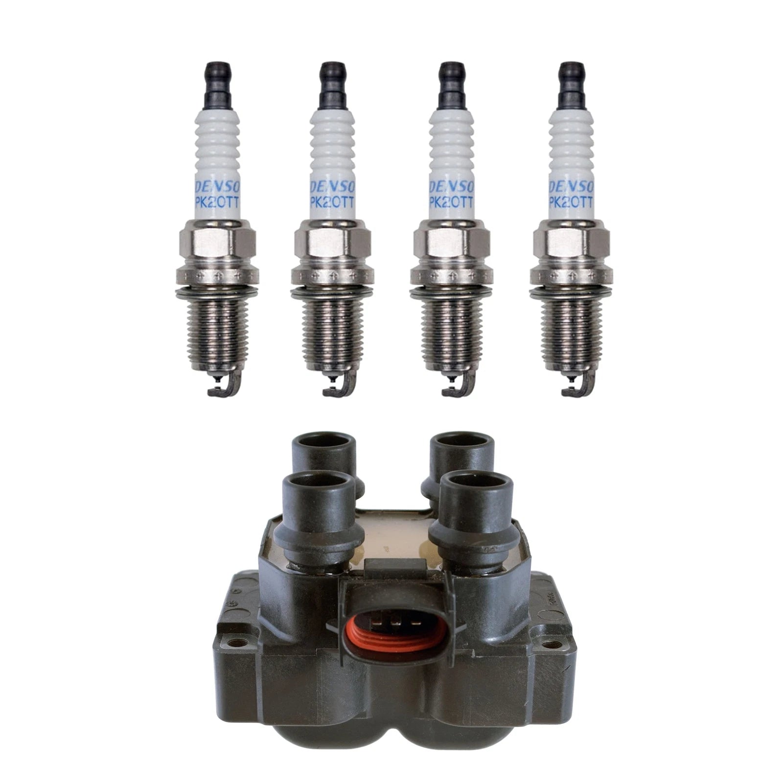 Denso Ignition Coil & 4 Platinum TT Spark Plugs for Mazda 626 (1998–2002)
