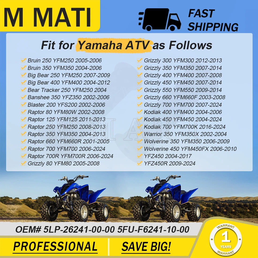 Handle Grips for Yamaha Raptor 80 125 250 350 660 700 700R YFM (2001–2024)