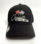 Black Flexfit Hat Cap with Chevy Corvette C2 Logo for Chevrolet (1963–1967)