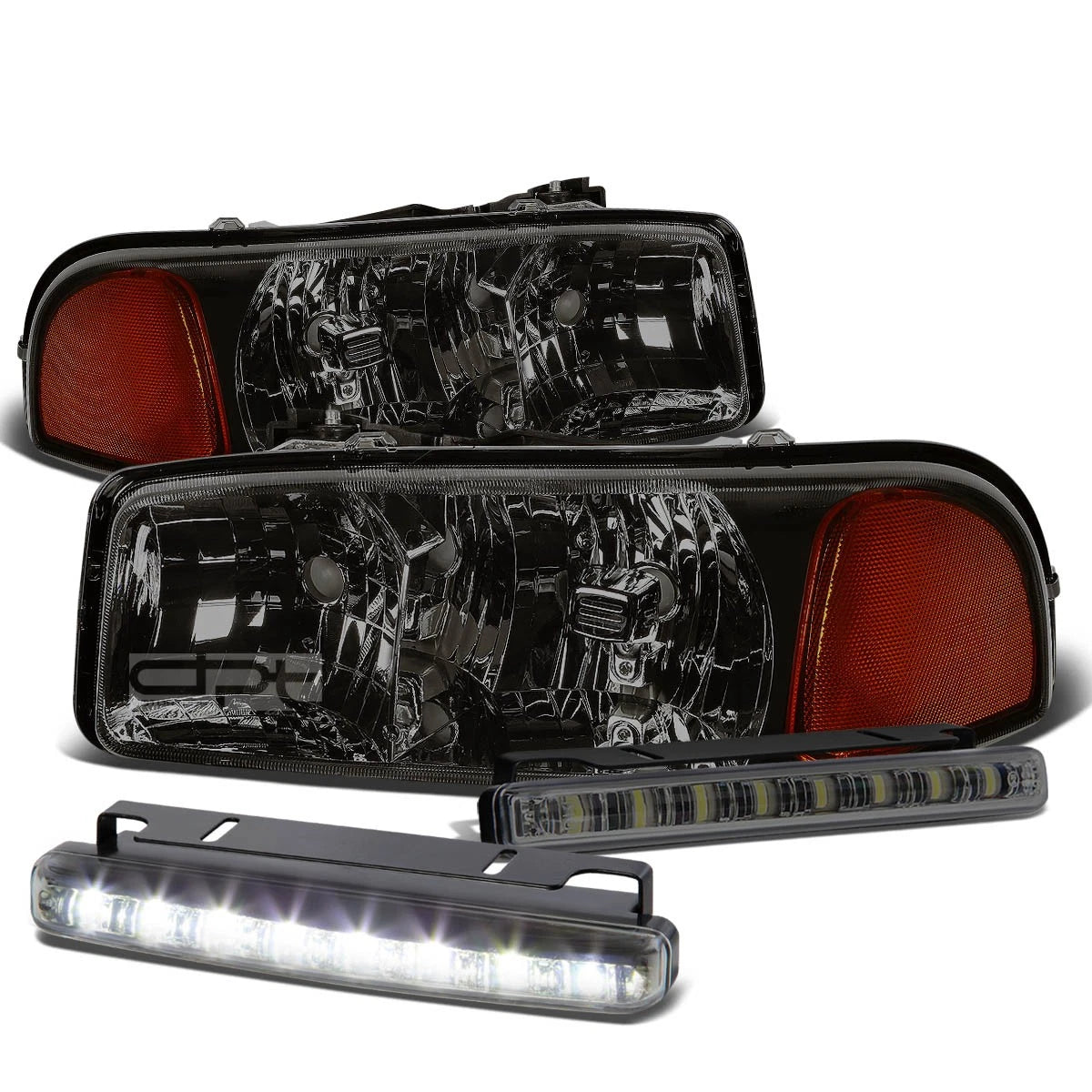 Smoked Housing Headlight + Amber Corner + LED Fog Light Kit for GMC Sierra/Yukon (1999–2006)