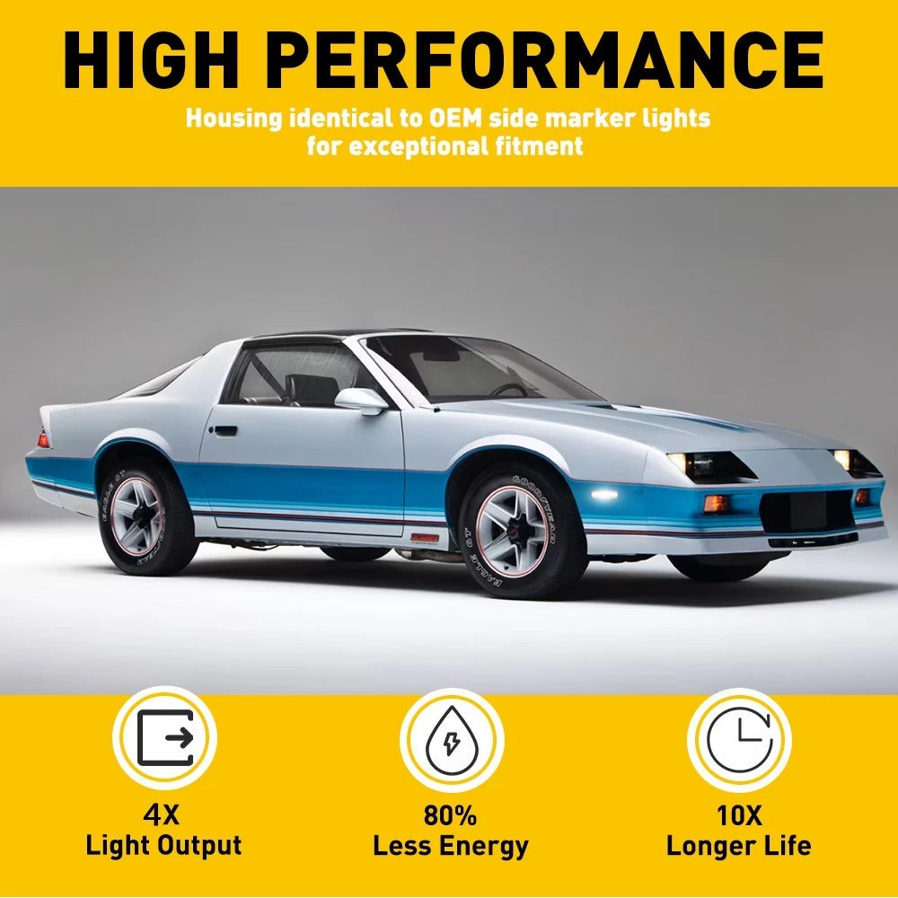 2X LED Smoked Front Side Marker Lights for Camaro Firebird (1982–1992)