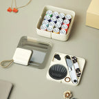 Sewing Kit - Scissors, Needles, Thimble, Thread, Tape Measure - Cream White