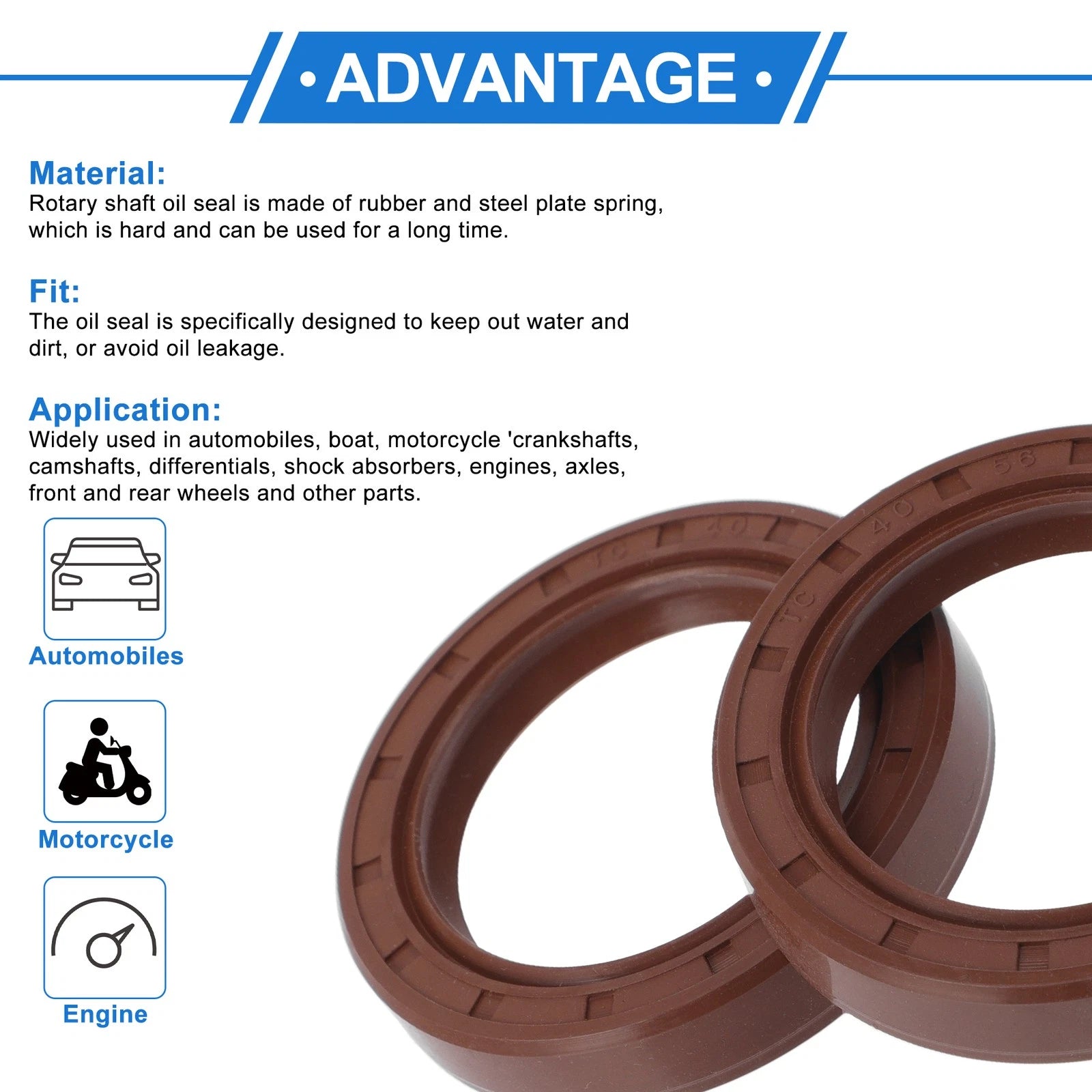 2X Oil Seal Rotary Shaft Seal FKM Rubber 40x56x10mm for Various Models