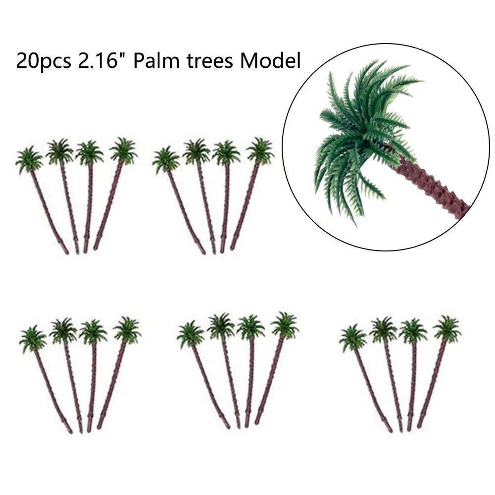 20pcs Coconut Palm Trees for Train Railroad Diorama Decor