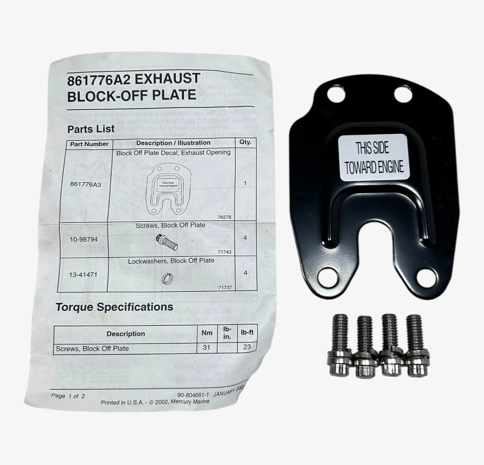 Exhaust Block-Off Plate for Mercury Marine (861776A2)