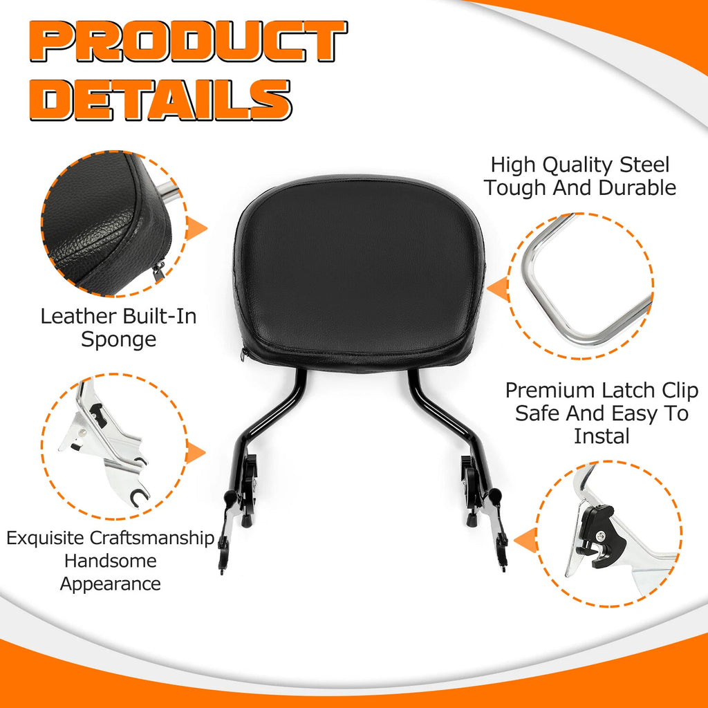 Black Backrest Sissy Bar with Stealth Rack for Harley Touring Street Glide (2009–2026)