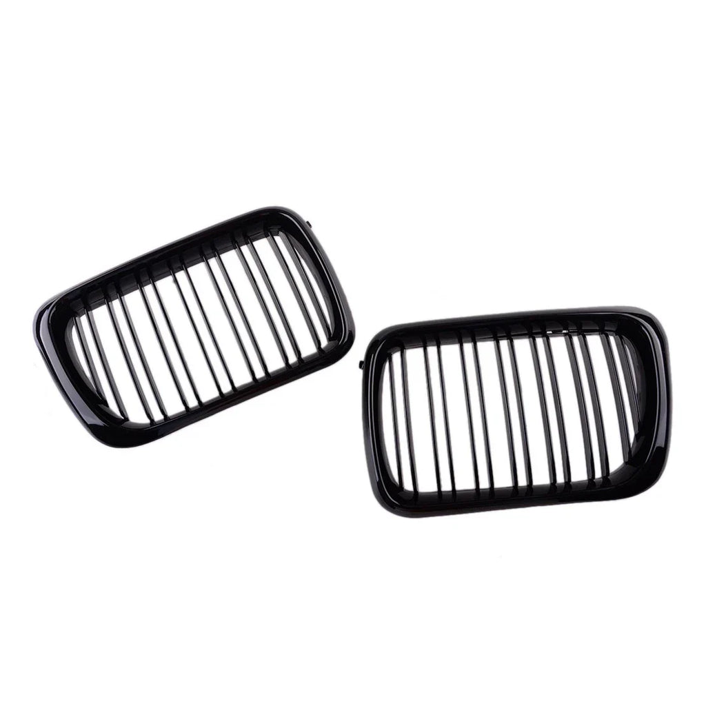 Gloss Black Double Line Front Kidney Grills for BMW E36 M3 (1996-1999)