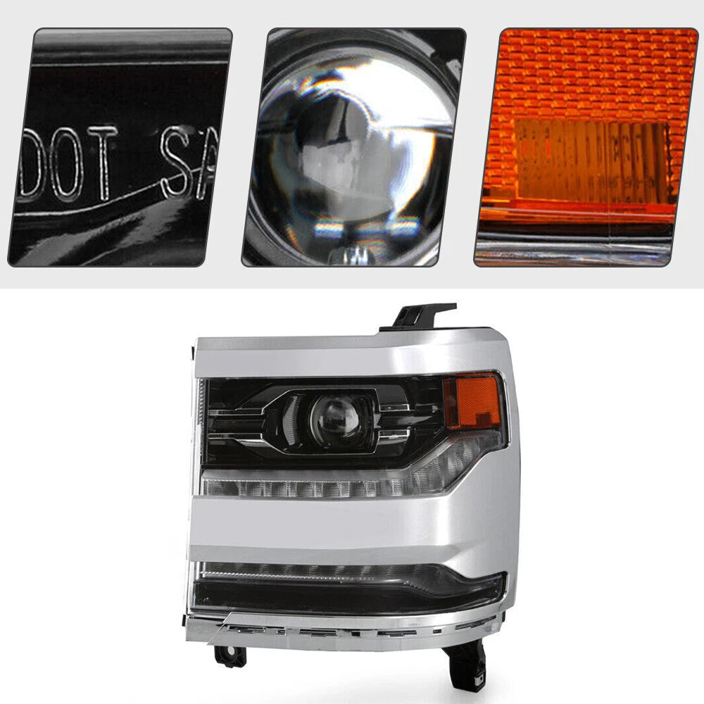 LED Headlight Set for Chevy Silverado 1500 (2016–2018) w/Module Chrome