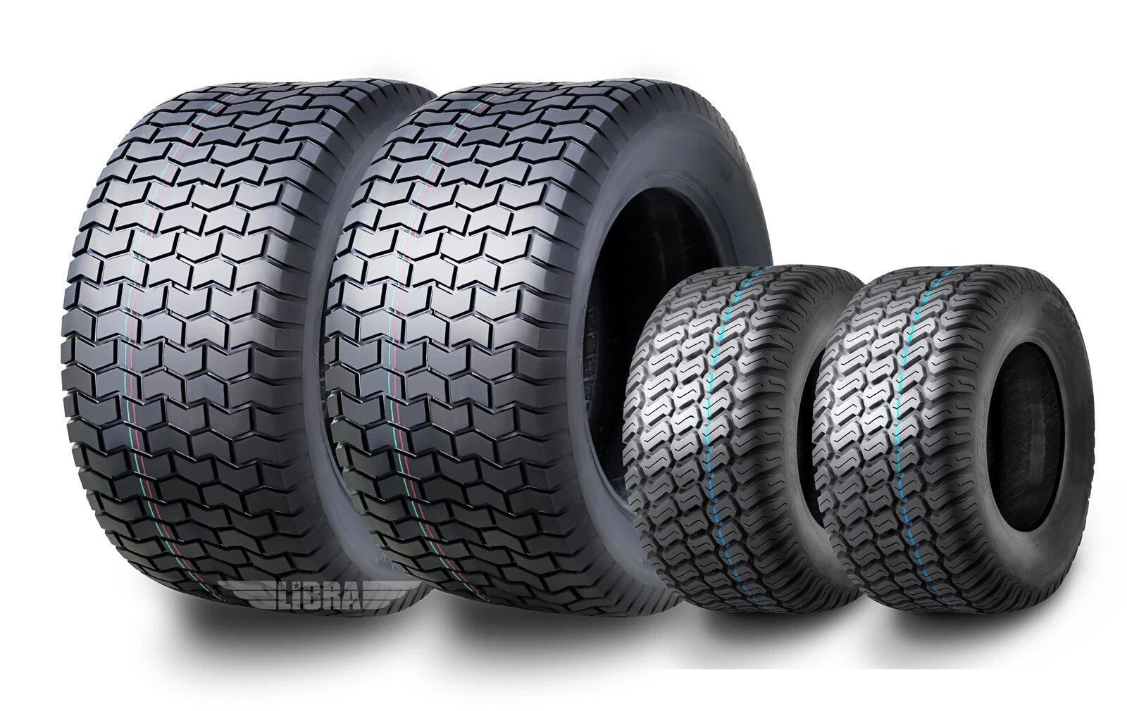 Set of 4 Turf Tires for Lawn Mower Tractor (15X6-6 & 22X9.5-12) 4 Ply - 13016/13135