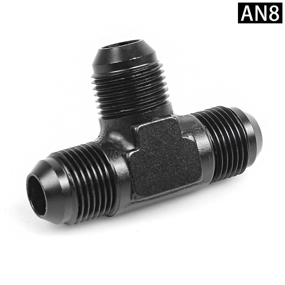 3-Way Tee Hose Fitting Adapter AN6/8/10 Female to 2x AN Male Black