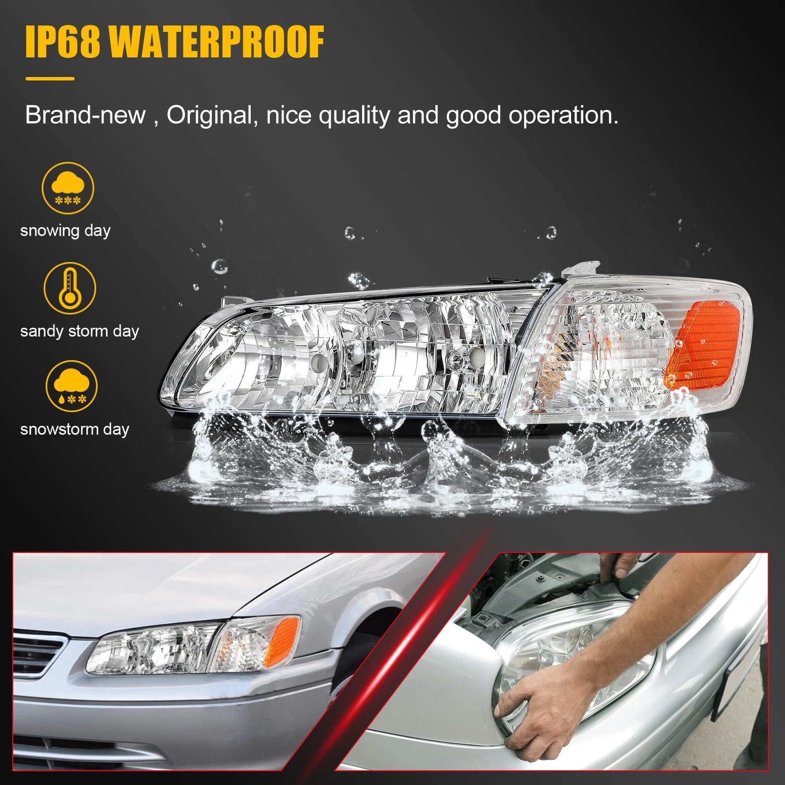 Headlight Assembly for Toyota Camry (2000–2001) Chrome Housing Pair