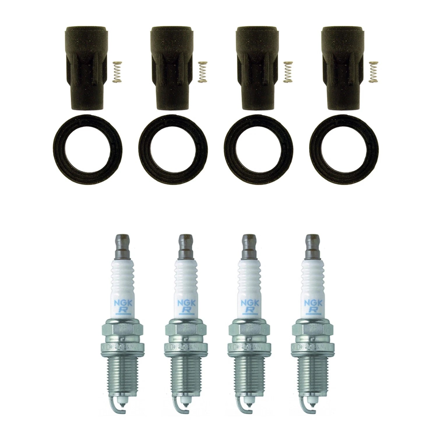 Set of 4 NGK Laser Platinum Spark Plugs & Coil Boots for Compass Journey Patriot