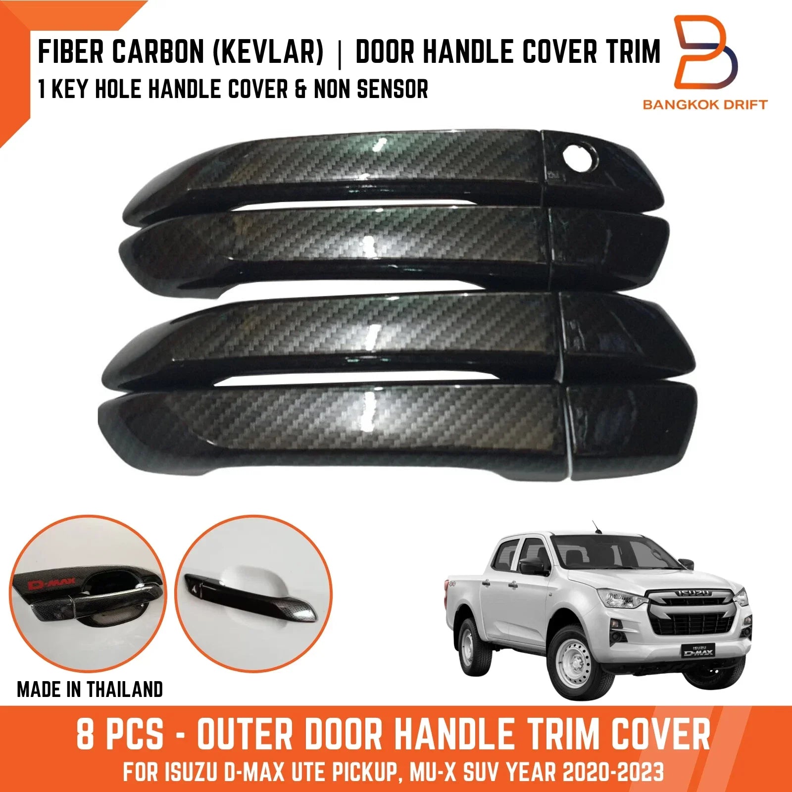 FIBER CARBON DOOR HANDLE COVERS for ISUZU D-MAX UTE SX, MU-X (2020-2023)