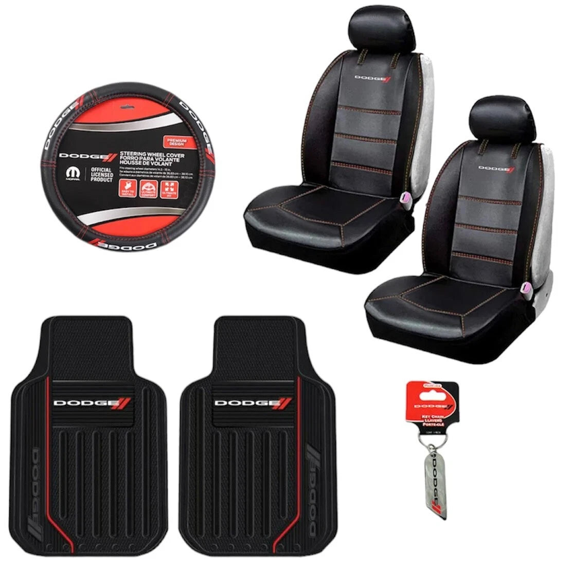 Set of 6 Dodge Elite Logo Seat Covers, Floor Mats, Steering Wheel Cover