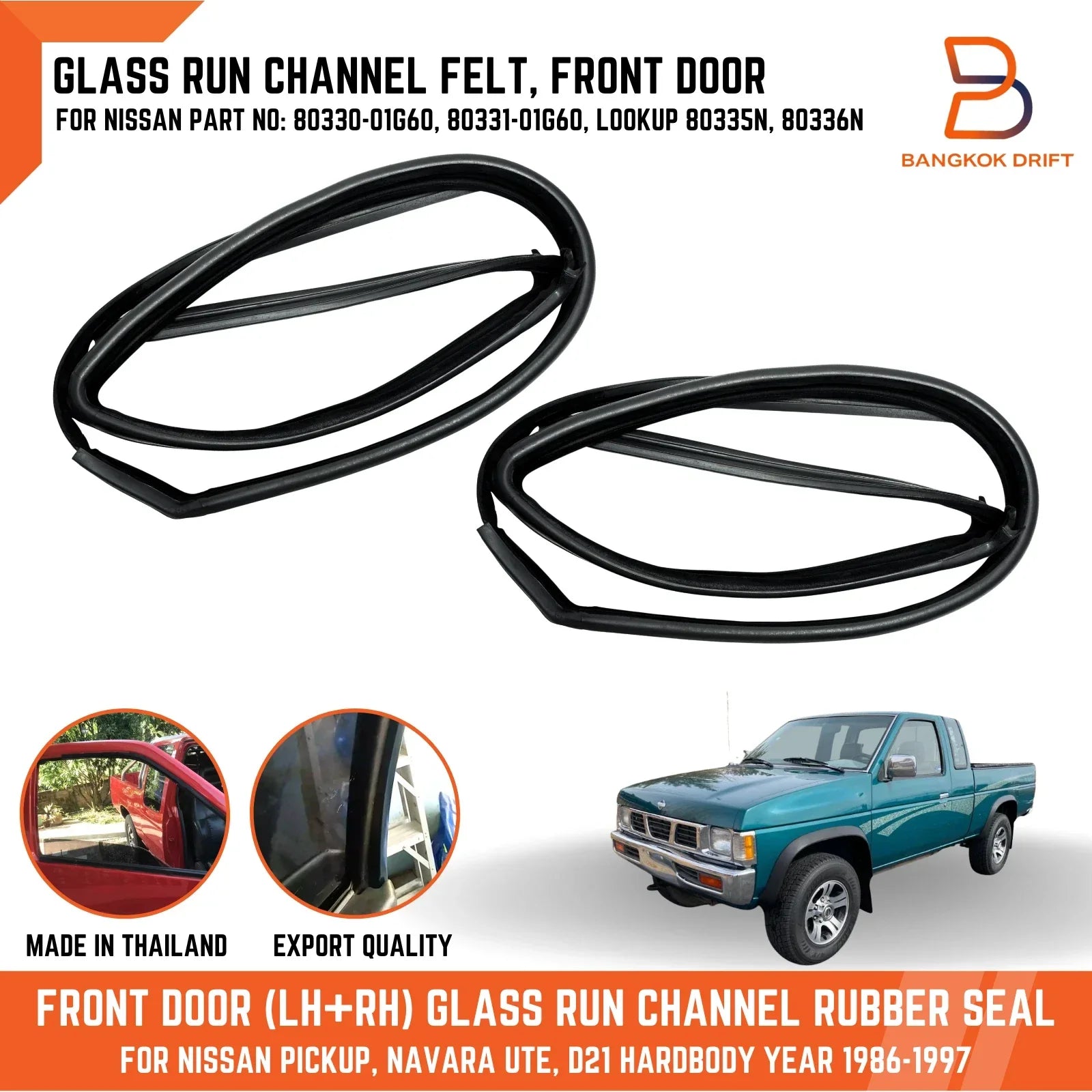 Front Door Glass Window Felt Channel for Nissan Navara D21, Pathfinder (86-97)