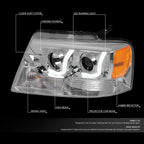 Chrome/Amber LED DRL Bar Projector Headlight for Ford F-150 (2004–2008)