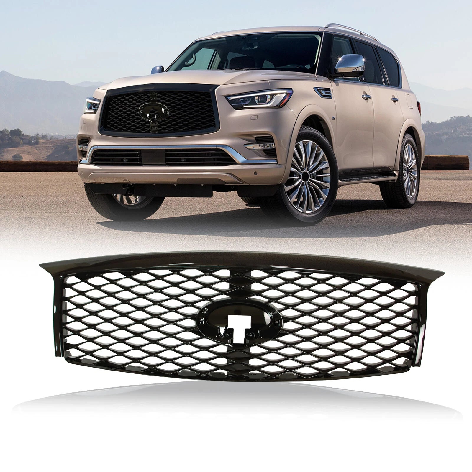 Front Bumper Grille for Infiniti QX80 (2015–2018) with Camera Hole
