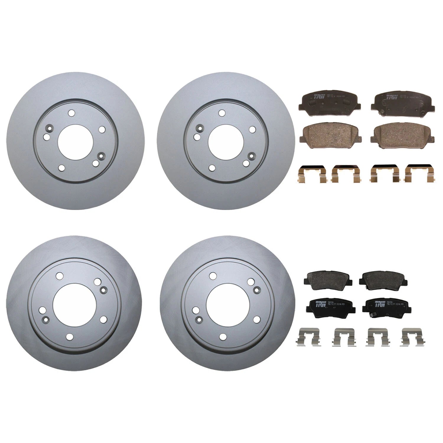Front & Rear Brake Kit Disc Rotors & TRW Pro Low-Metallic Pads for Hyundai Kia (FWD)