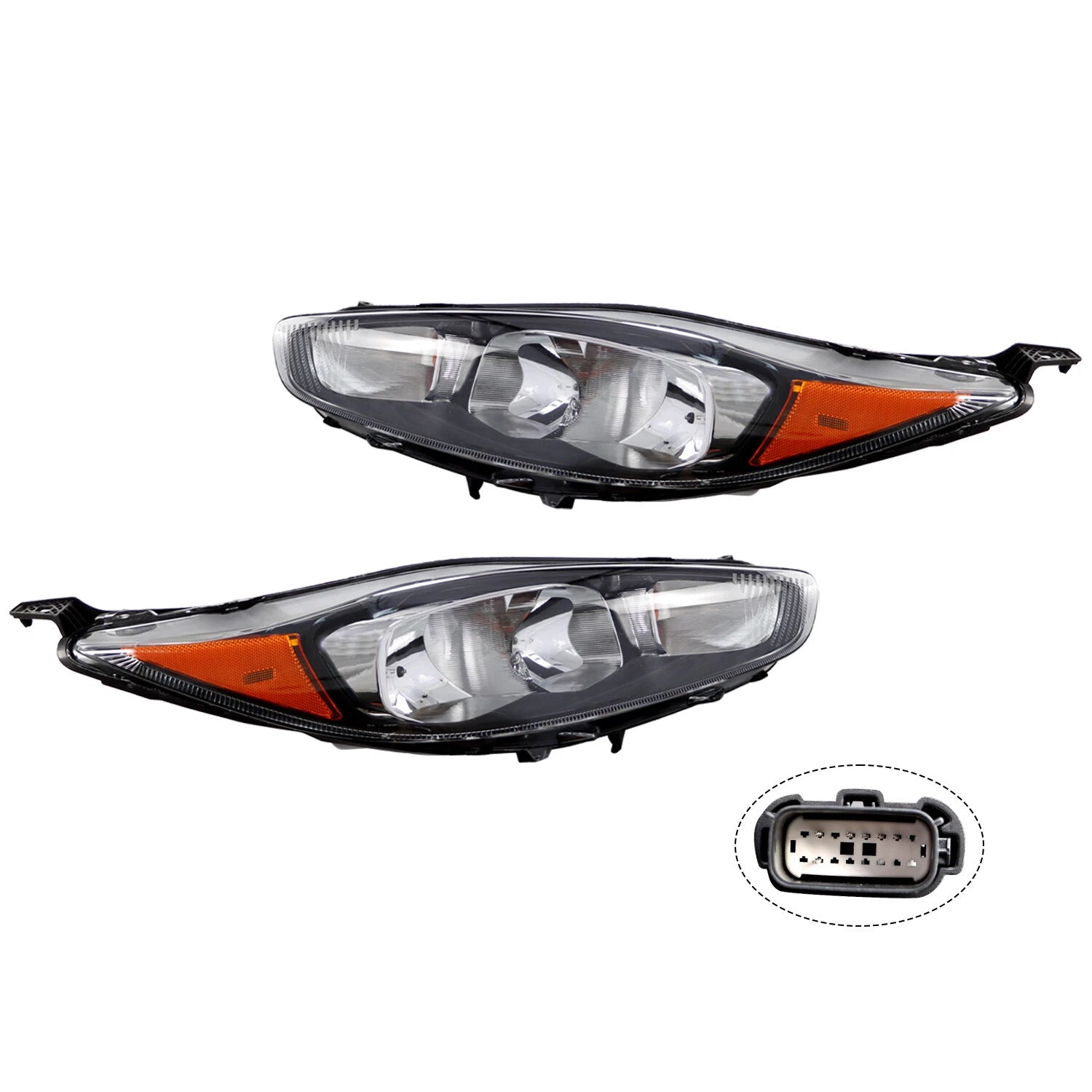 Headlight Pair for Ford Fiesta (2014–2019) - Left + Right - Black