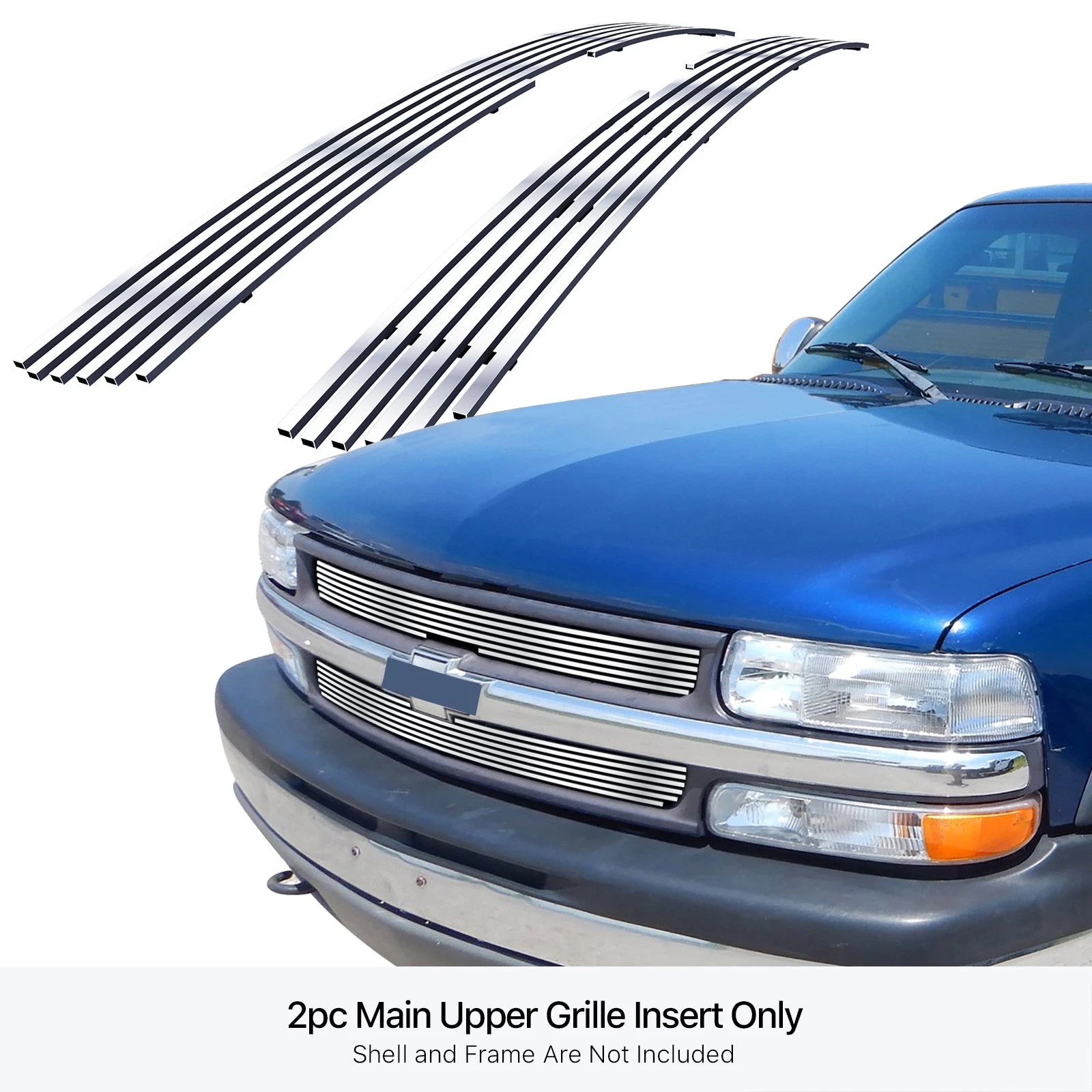 Upper Stainless Chrome Billet Grille for Chevy Silverado 1500 2500 3500 (1999-2000)