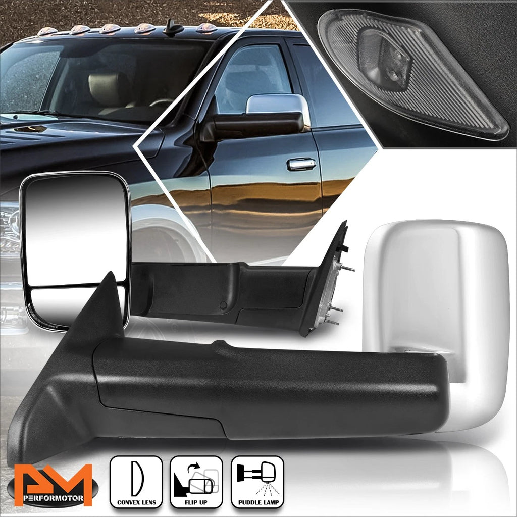 Set of 2 Manual Telescoping Chrome Towing Mirrors for Dodge Ram 1500-5500 (2009–2016)