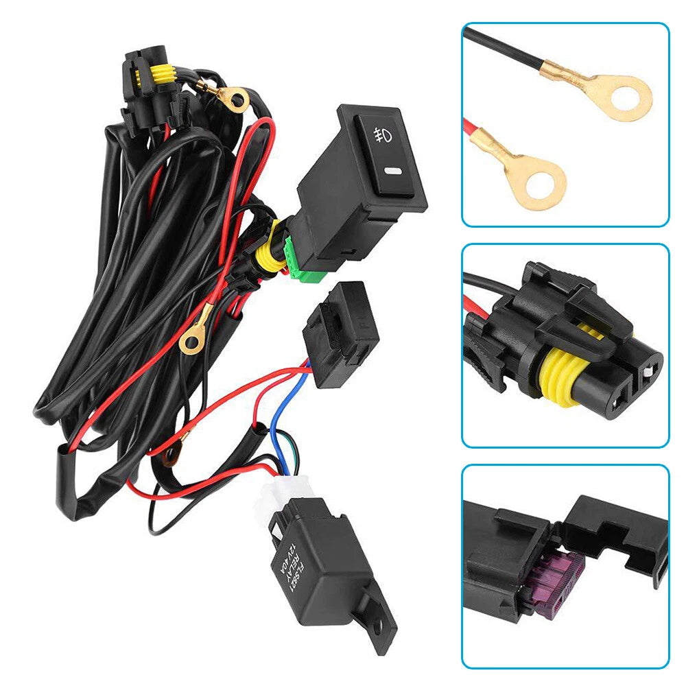 Harness Kit for 12V Car LED Fog Light (On/Off Switch, Wiring, Fuse, Relay)
