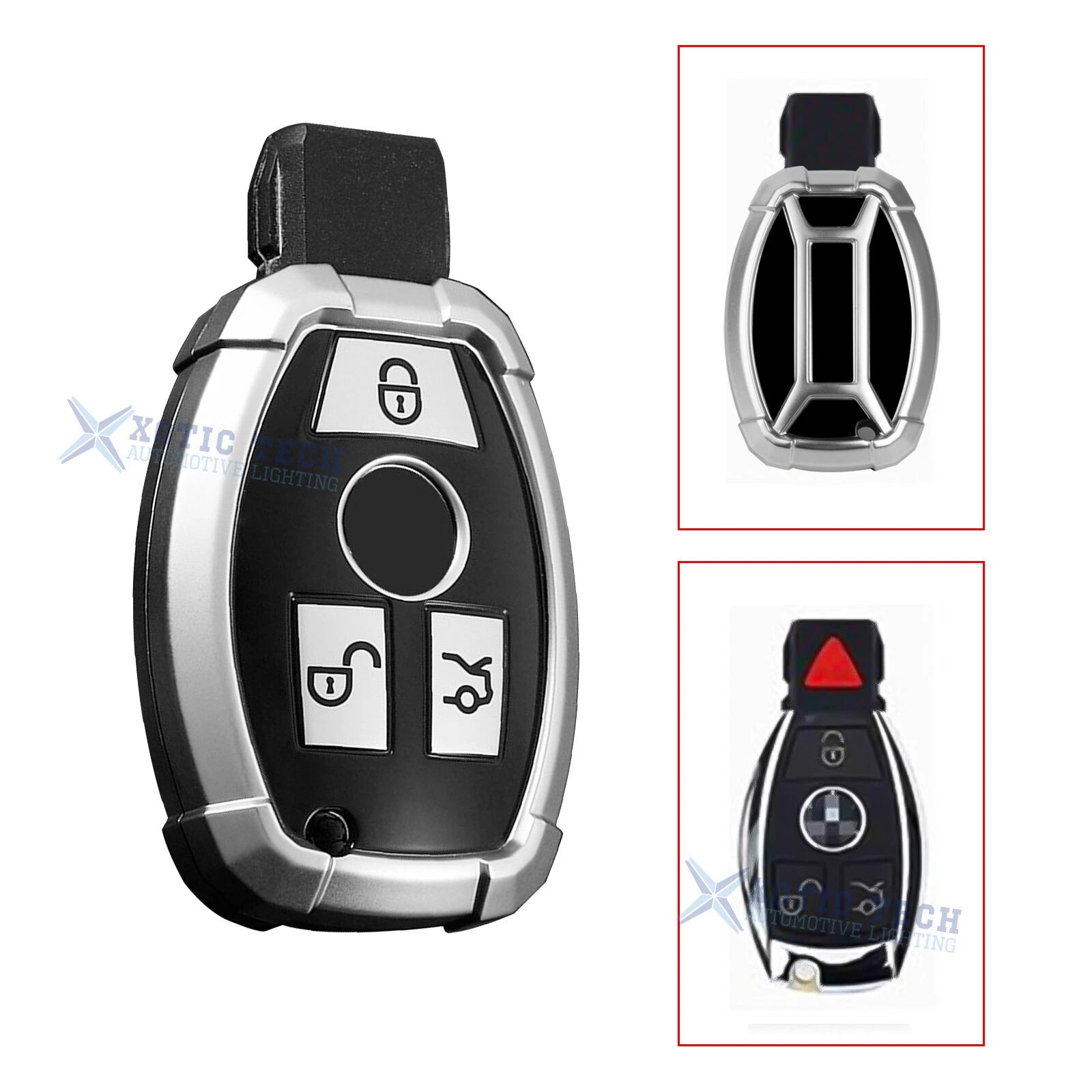 Full Seal Armor TPU Silver Remote Key Fob Shell for Mercedes-Benz (2012–2015)