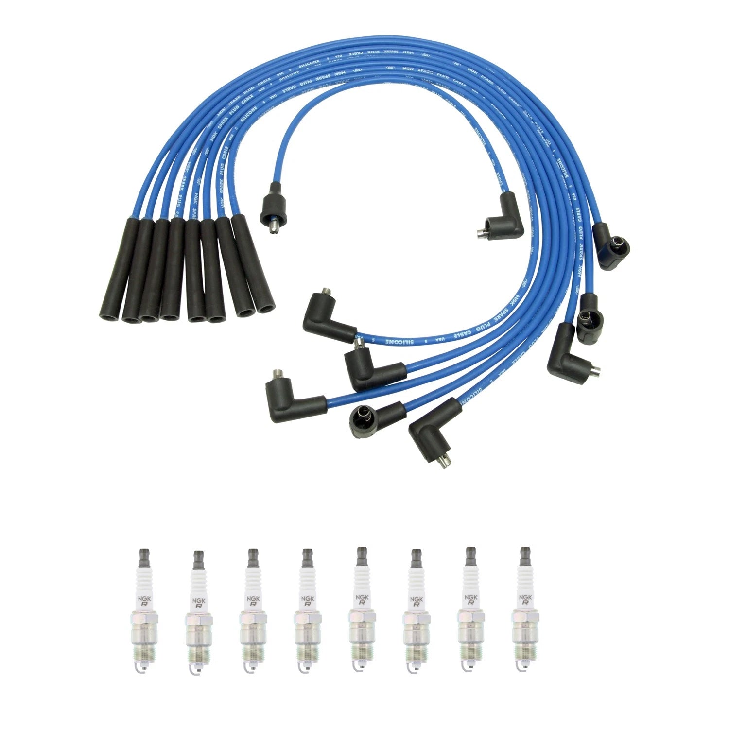NGK Wire Set & 8 V-Power Spark Plugs for Continental Mark IV (1972–1976)
