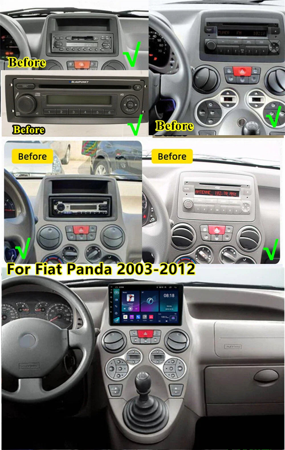 9" Android 13.0 Stereo Radio GPS for Fiat Panda (2003-2012) 4+32GB