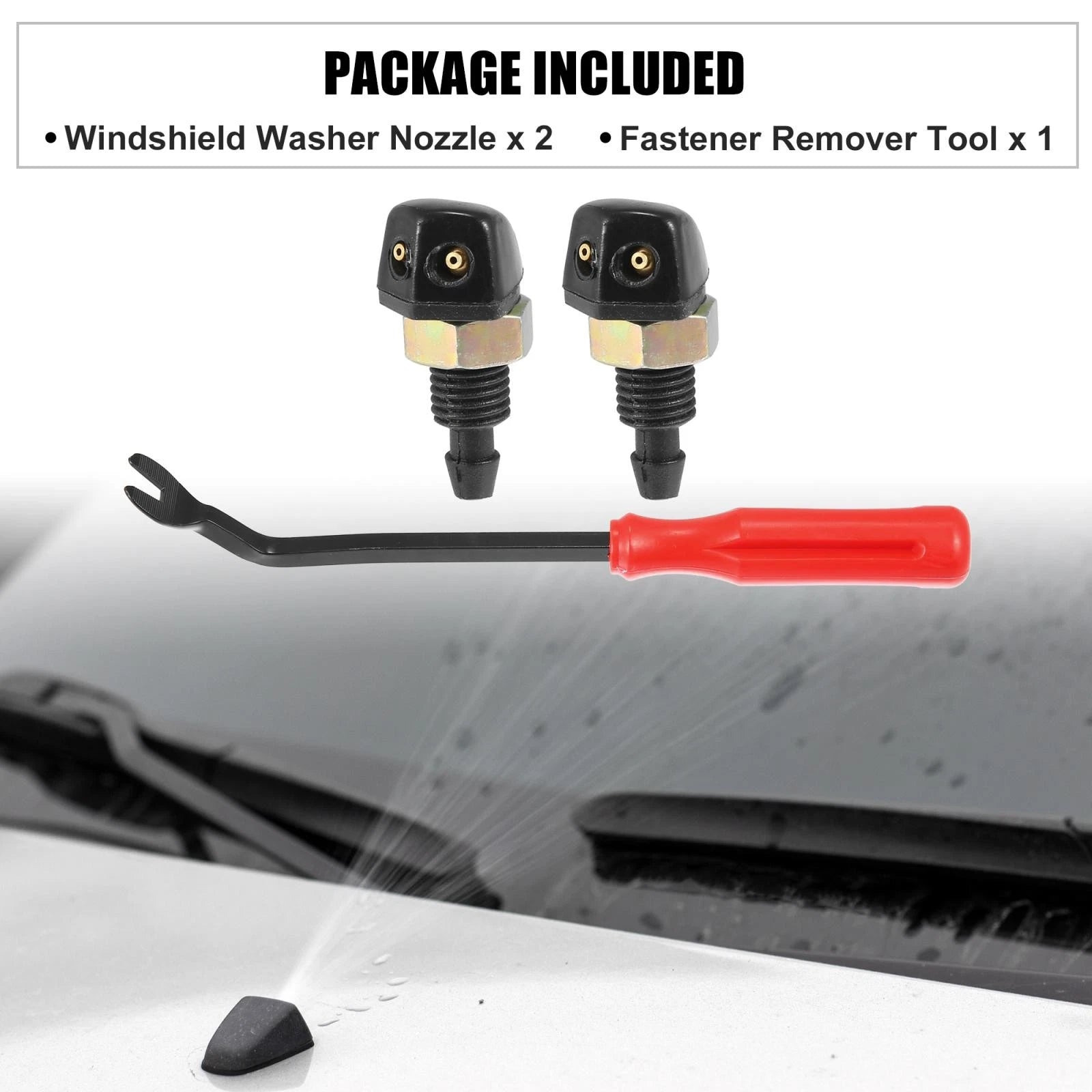 3 Pcs Front Windshield Washer Nozzle Kit for Ford Chevy (Universal Fit)