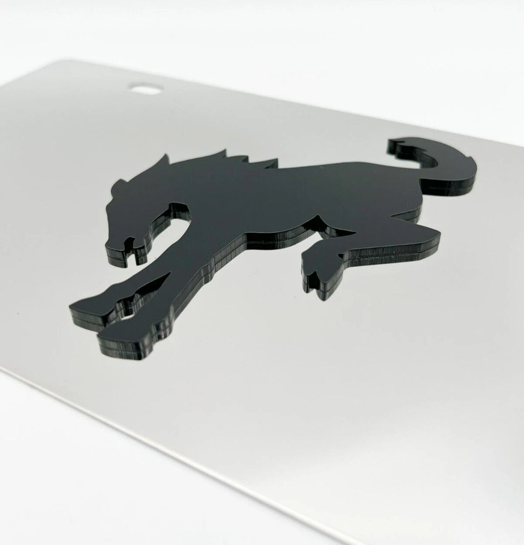 Chrome Metal License Plate Frame w/ 3D Bucking Bronco Logo for Ford Bronco (1966–2024)