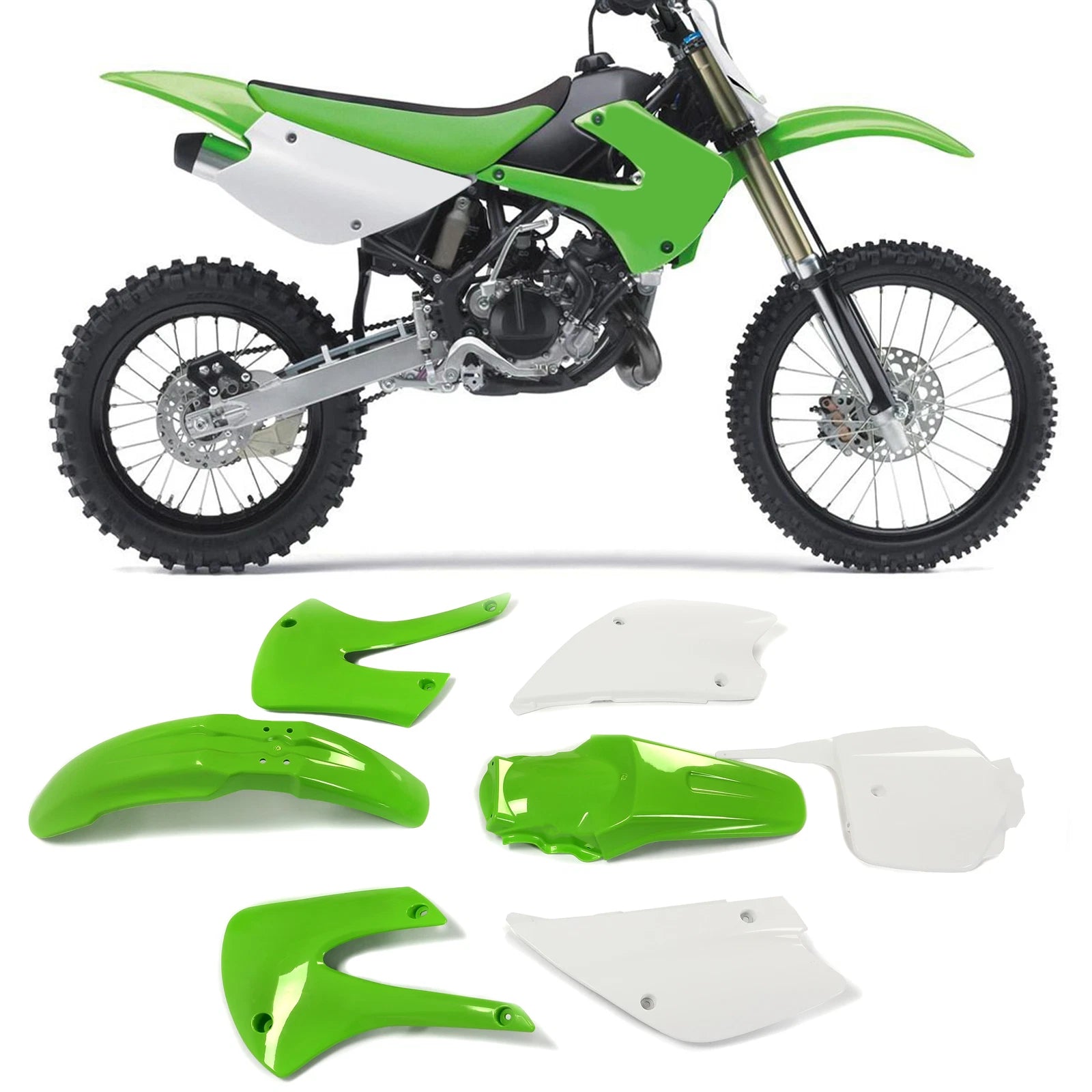 Body Kit for Kawasaki KX85 KX100 (2001–2013) Green & White