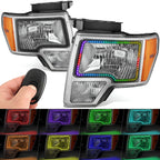2X Chrome Housing Amber Corner LED Halo Ring RGB Headlight for Ford F-150 (2009–2014)