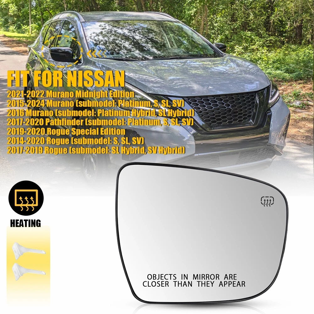Power Heated Right Passenger Mirror Glass for Nissan Rogue (2014–2020)
