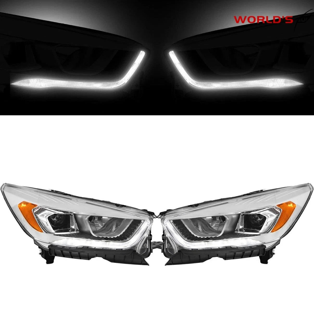 Halogen Headlights for Ford Escape (2017–2019) Chrome with LED DRL Left & Right