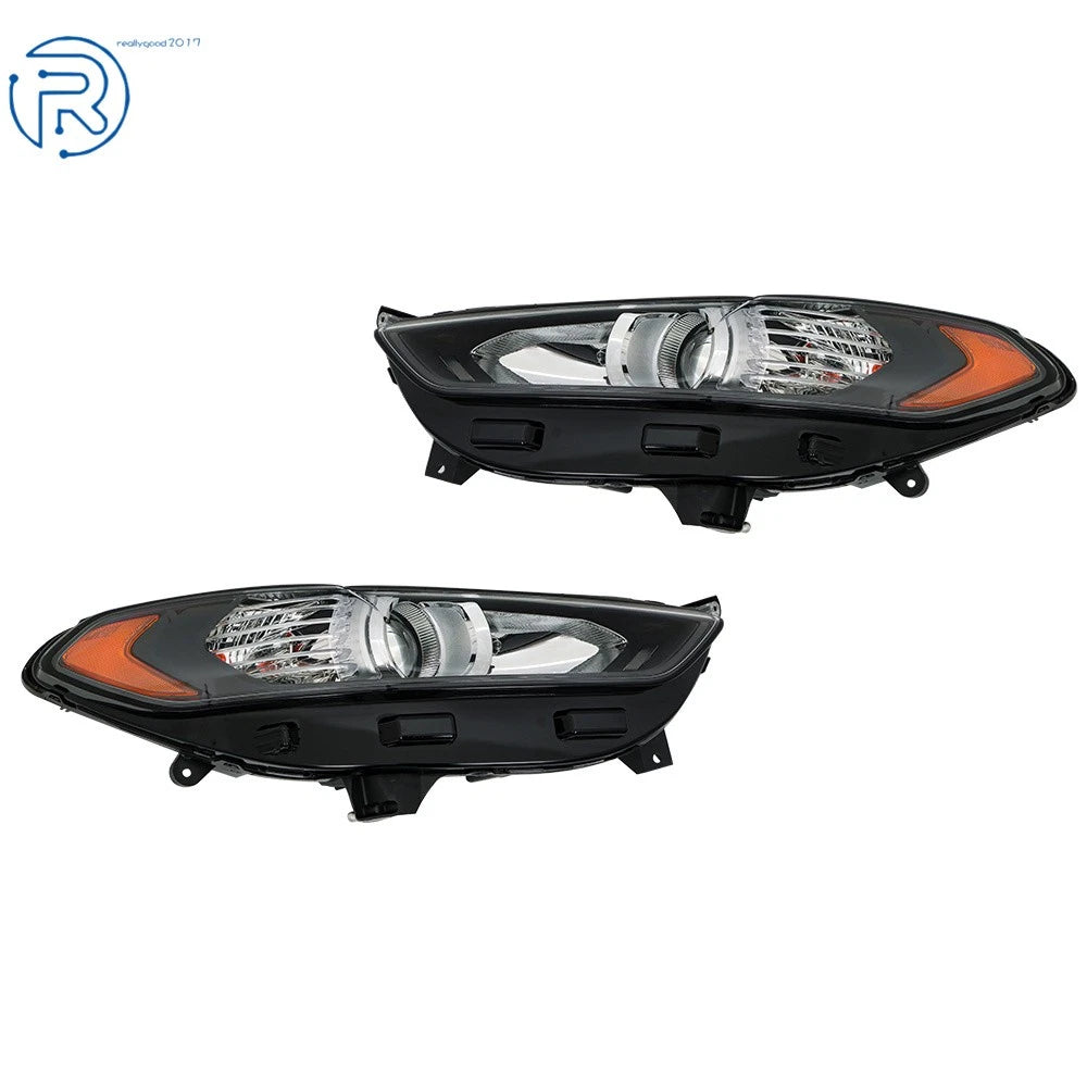 Set of 2 Halogen Headlights for Ford Fusion (2013-2016) Black