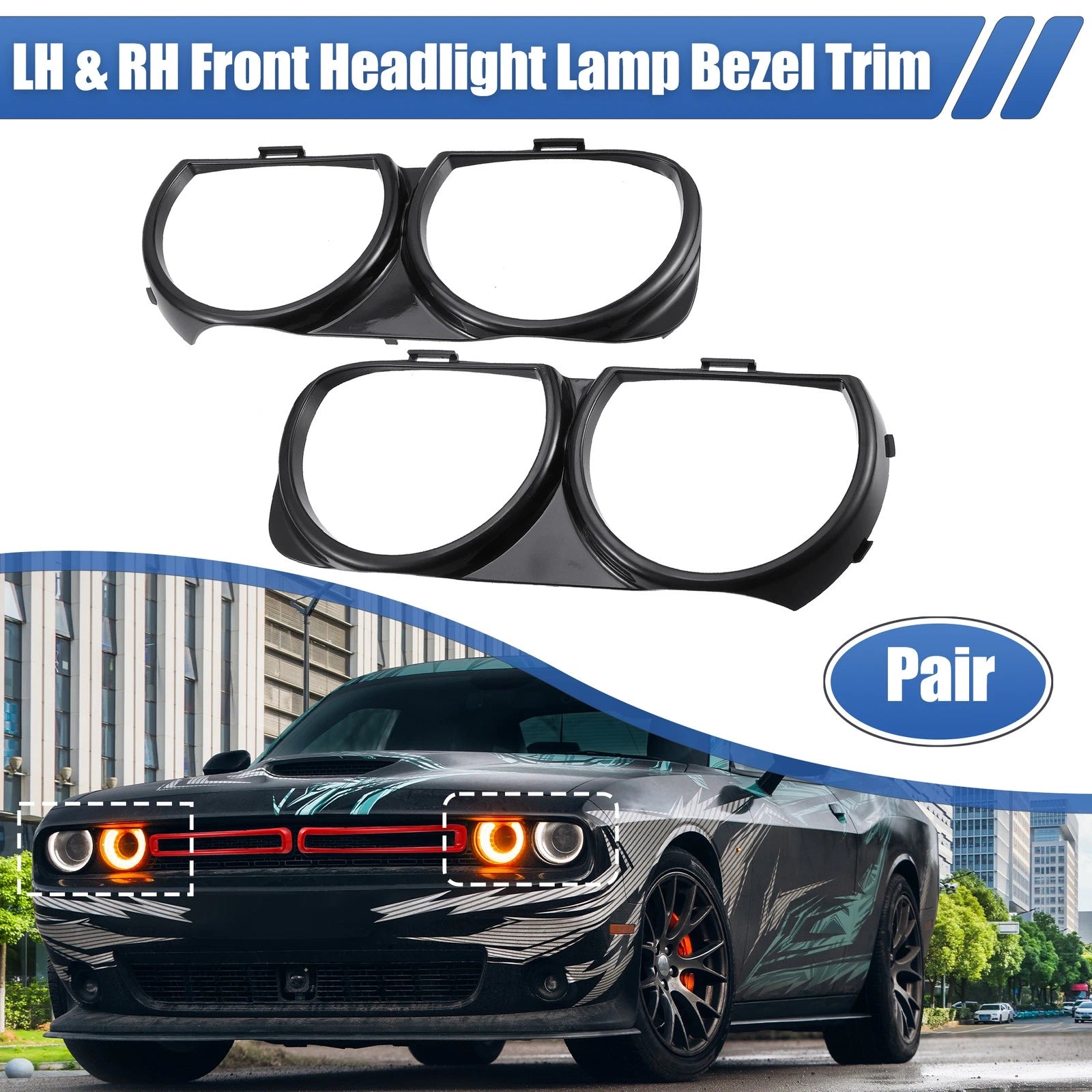 1 Pair Headlight Lamp Bezel Trim 68259053AB for Dodge Challenger (2015–2023)